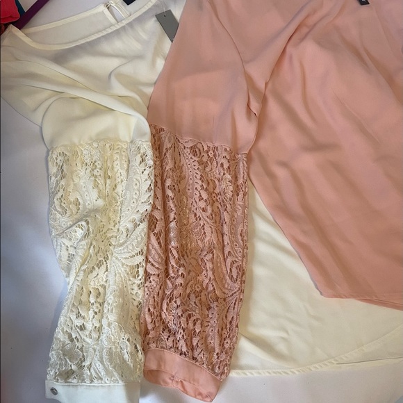 Apt 9: 2 Poet Blouse Bundle w/Lace sleeves - (1) Pink & (1) Cream Sz: LG (NWT) - Picture 4 of 8